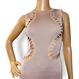 Perfect Nude Sweater Dress with Bust Cuts New